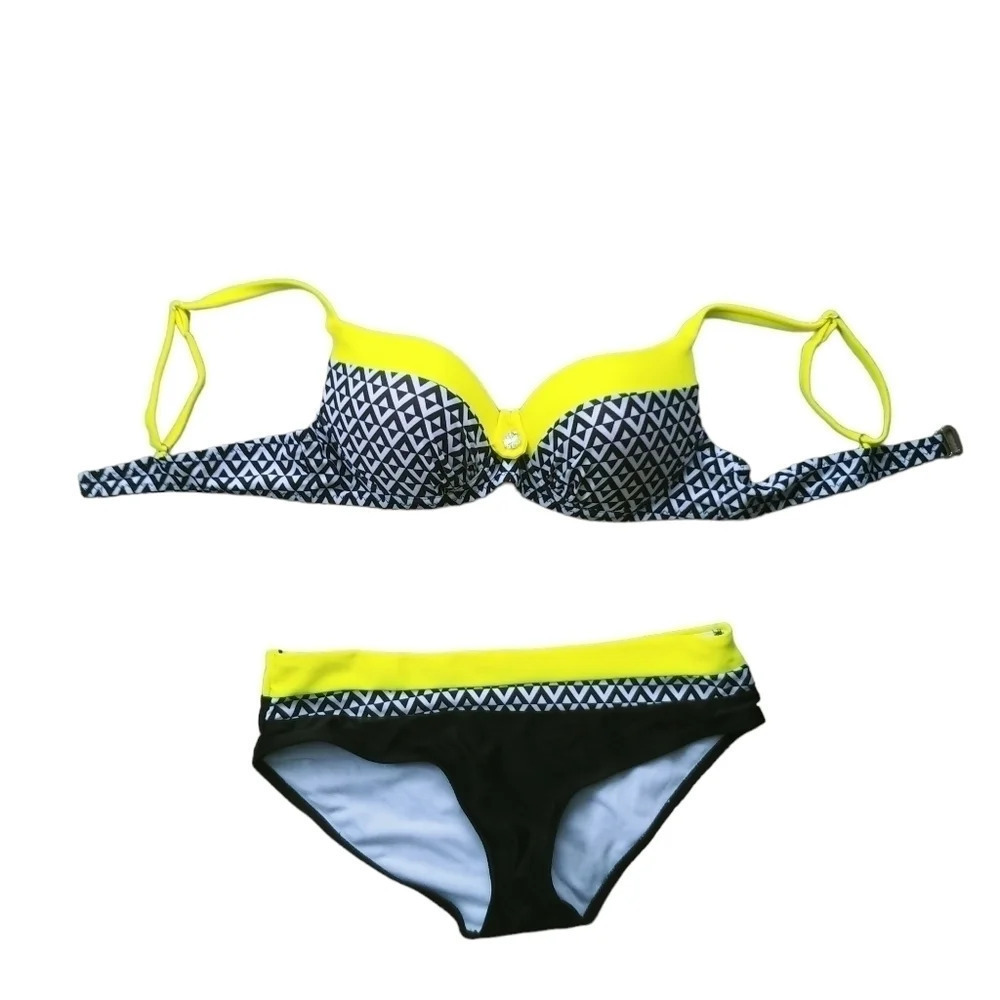 2-Piece Swimsuit/Bikini Padded Underwire Yellow Black White M